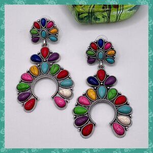 Western Boho Style Silver Concho Naja Earrings #871